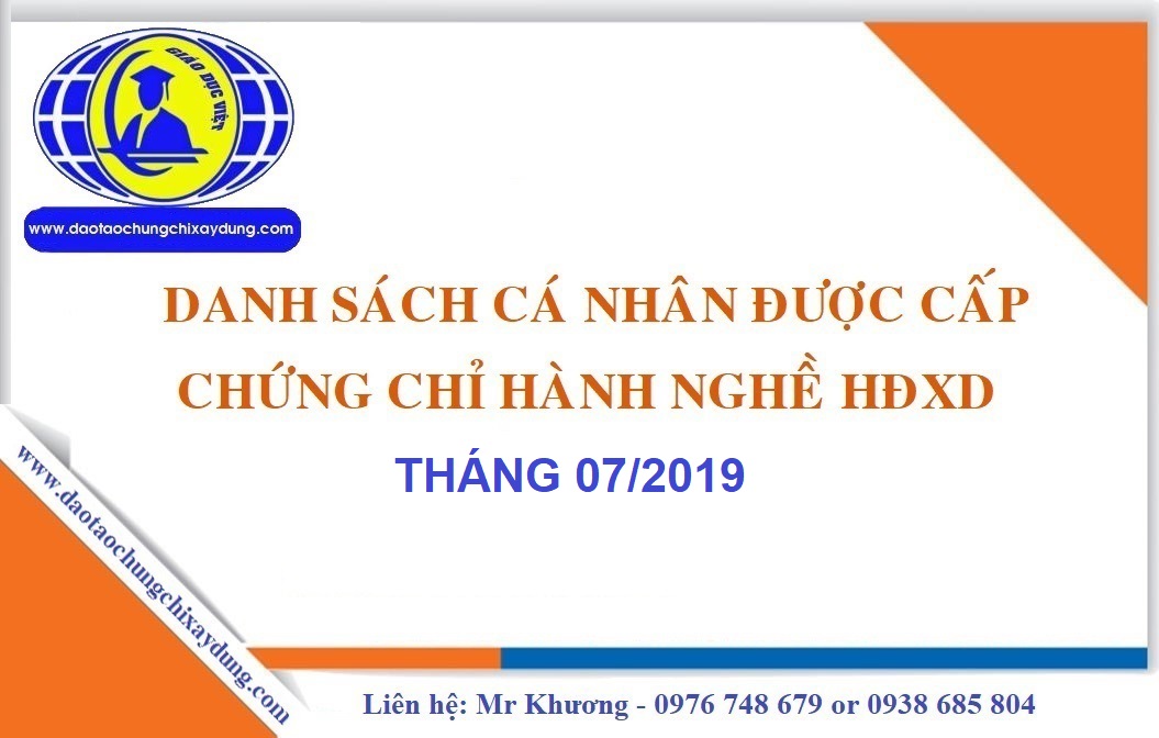 Danh sách 242 cá nhân nhận chứng chỉ hành nghề tháng 7/2019